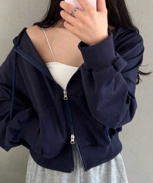 CLEA（クレア）の「ダブルジップショートパーカー（パーカー・レディース・ネイビー/ピンク/ライトグレー/チャコールグレー/グレー/ブラック・FREE）」の5枚目の写真