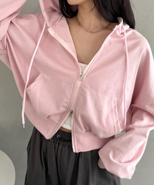 CLEA（クレア）の「ダブルジップショートパーカー（パーカー・レディース・ネイビー/ピンク/ライトグレー/チャコールグレー/グレー/ブラック・FREE）」の6枚目の写真