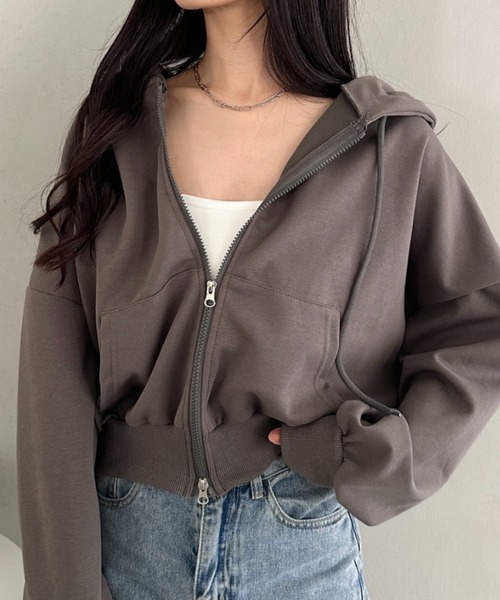 CLEA（クレア）の「ダブルジップショートパーカー（パーカー・レディース・ネイビー/ピンク/ライトグレー/チャコールグレー/グレー/ブラック・FREE）」の3枚目の写真