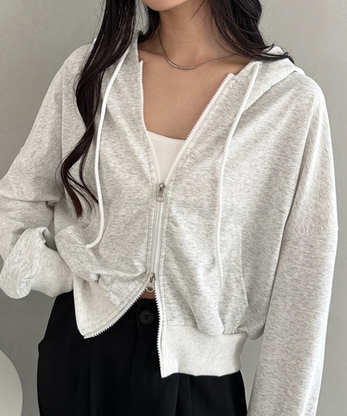 CLEA（クレア）の「ダブルジップショートパーカー（パーカー・レディース・ネイビー/ピンク/ライトグレー/チャコールグレー/グレー/ブラック・FREE）」の4枚目の写真