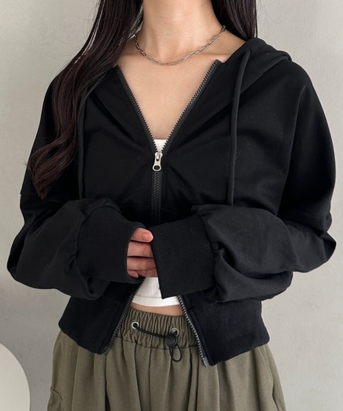 CLEA(クレア)の「ダブルジップショートパーカー(パーカー・レディース・ネイビー/ピンク/ライトグレー/チャコールグレー/グレー/ブラック・FREE)」の15枚目の写真