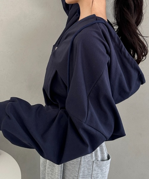 CLEA(クレア)の「ダブルジップショートパーカー(パーカー・レディース・ネイビー/ピンク/ライトグレー/チャコールグレー/グレー/ブラック・FREE)」の7枚目の写真