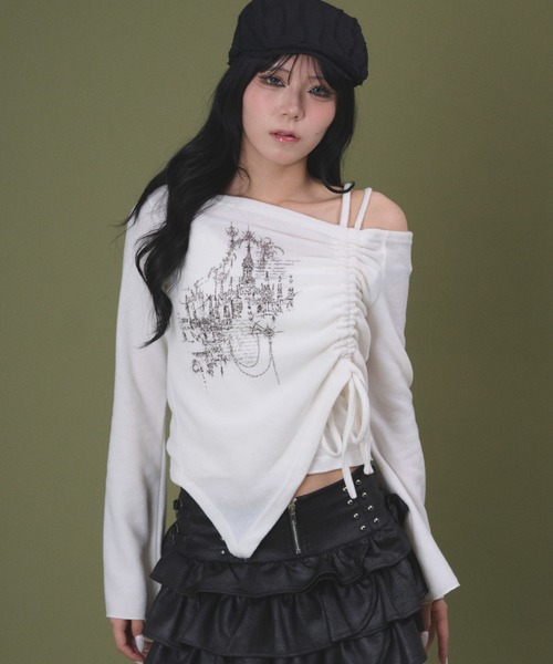 dispark(ディスパーク)の「DISPARK/ドロストショルダーグラフィックトップ(Tシャツ/カットソー・レディース・チャコールグレー/ホワイト・FREE)」の5枚目の写真