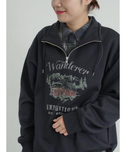 SM2(エスエムツー)の「裏起毛ハーフジッププルオーバー(Tシャツ/カットソー・レディース・ネイビー/キナリ/トップグレー・F)」の7枚目の写真