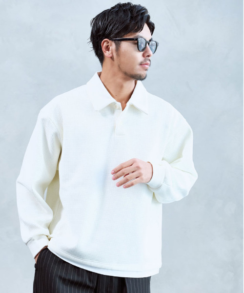 BENUSTA(ベヌスタ)の「『BENUSTA/ベヌスタ』襟付きフェイクレイヤード長袖カットソー【GC】(Tシャツ/カットソー・メンズ・ブラック/ホワイト・XL/L)」の1枚目の写真