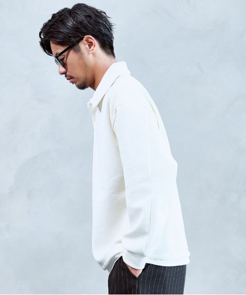 BENUSTA(ベヌスタ)の「『BENUSTA/ベヌスタ』襟付きフェイクレイヤード長袖カットソー【GC】(Tシャツ/カットソー・メンズ・ブラック/ホワイト・XL/L)」の3枚目の写真