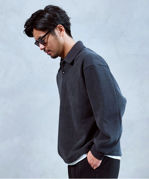 BENUSTA(ベヌスタ)の「『BENUSTA/ベヌスタ』襟付きフェイクレイヤード長袖カットソー【GC】(Tシャツ/カットソー・メンズ・ブラック/ホワイト・XL/L)」の9枚目の写真