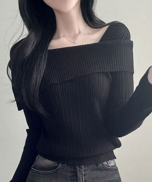 VIVID LADY(ビビッドレディー)の「スクエアネック リブニットプルオーバー(ニット/セーター・レディース・ブラック/ベージュ/クリーム/グレー・FREE)」の20枚目の写真