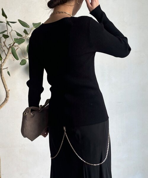 DouDou（ドゥドゥ）の「ヘンリーネックリブニット（ニット/セーター・レディース・ネイビー/ブラック/オフホワイト・FREE）」の9枚目の写真