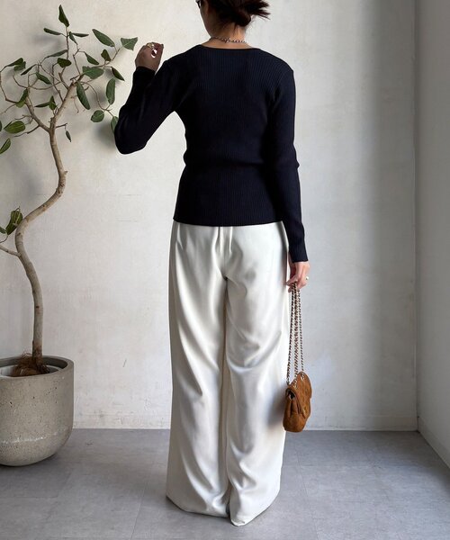 DouDou（ドゥドゥ）の「ヘンリーネックリブニット（ニット/セーター・レディース・ネイビー/ブラック/オフホワイト・FREE）」の14枚目の写真