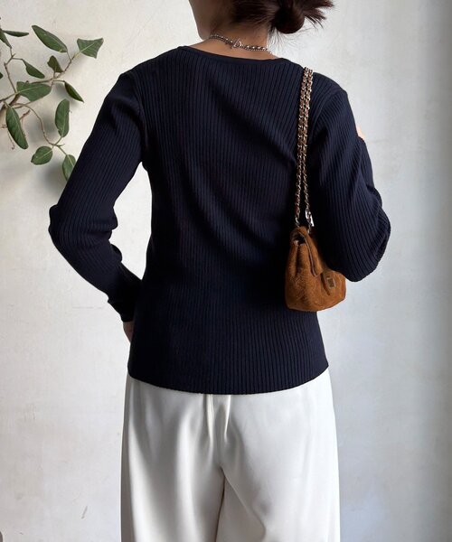 DouDou（ドゥドゥ）の「ヘンリーネックリブニット（ニット/セーター・レディース・ネイビー/ブラック/オフホワイト・FREE）」の18枚目の写真