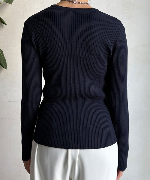 DouDou（ドゥドゥ）の「ヘンリーネックリブニット（ニット/セーター・レディース・ネイビー/ブラック/オフホワイト・FREE）」の21枚目の写真