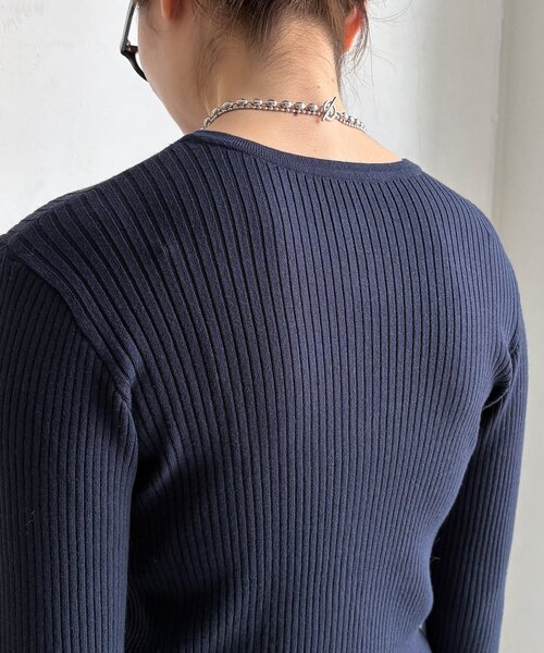 DouDou（ドゥドゥ）の「ヘンリーネックリブニット（ニット/セーター・レディース・ネイビー/ブラック/オフホワイト・FREE）」の22枚目の写真