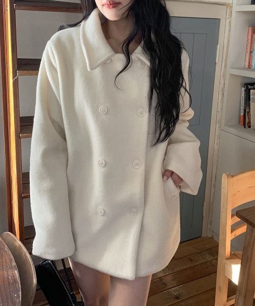 Aelina（エリナ）の「ミドル丈ダブルブレストメルトンコート（ピーコート・レディース・アイボリー・FREE）」の17枚目の写真