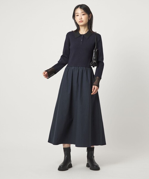 green label relaxing（グリーンレーベルリラクシング）の「ポロニット ドッキング ワンピース（ワンピース・レディース・ネイビー/ブラック/グレー・FREE）」の3枚目の写真