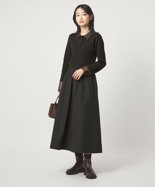 green label relaxing（グリーンレーベルリラクシング）の「ポロニット ドッキング ワンピース（ワンピース・レディース・ネイビー/ブラック/グレー・FREE）」の4枚目の写真