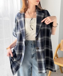 classicalelf（クラシカルエルフ）の「軽やかに羽織れて大人カジュアル映え。パナマ風チェック半袖ジャケット（テーラードジャケット）」