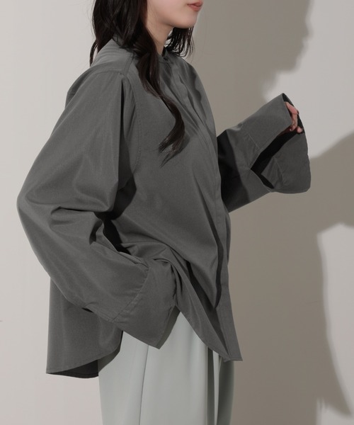 nouvellemoi(ヌーベルモイ)の「比翼スリーブバンドカラーシャツ(シャツ/ブラウス・レディース・グレイッシュベージュ/ブラック/ホワイト/チャコールグレー・L/M/S)」の9枚目の写真