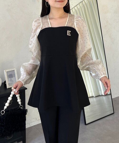 prose verse（プロズヴェール）の「ビスチェドッキングシアードットペプラムブラウス（シャツ/ブラウス・レディース・アイボリー/ブラック・LARGE/MEDIUM）」の2枚目の写真