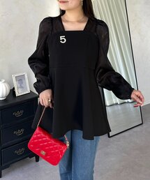 ビスチェドッキングシアードットペプラムブラウス