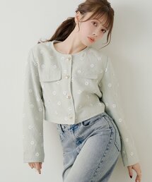 【SALON by Chico】フラワービジューツイードクルージャケット