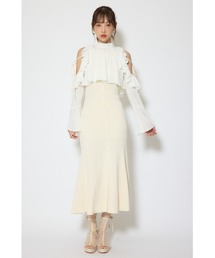 オープンショルダーフリルニットセットワンピース 春服