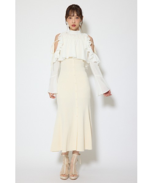 rienda(リエンダ)の「オープンショルダーフリルニットセットワンピース 春服(ワンピース・レディース・ブラック/ブラウン/ライトイエロー・FREE)」の3枚目の写真