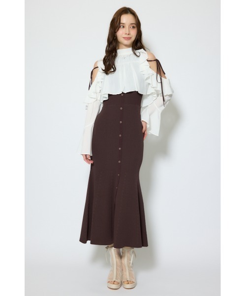 rienda(リエンダ)の「オープンショルダーフリルニットセットワンピース 春服(ワンピース・レディース・ブラック/ブラウン/ライトイエロー・FREE)」の1枚目の写真