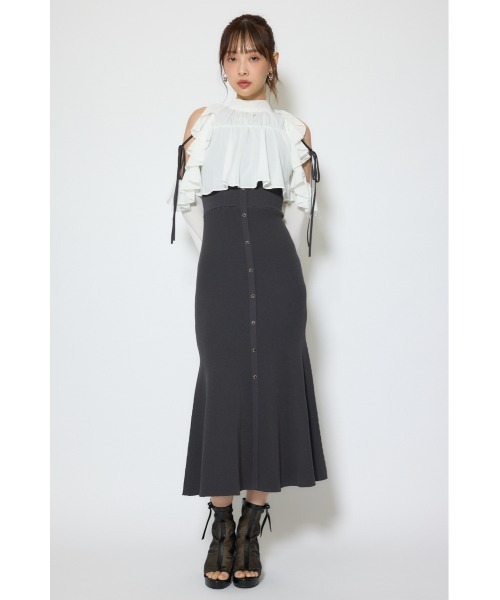 オープンショルダーフリルニットセットワンピース 春服（ワンピース