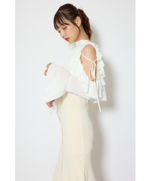 rienda(リエンダ)の「オープンショルダーフリルニットセットワンピース 春服(ワンピース・レディース・ブラック/ブラウン/ライトイエロー・FREE)」の4枚目の写真