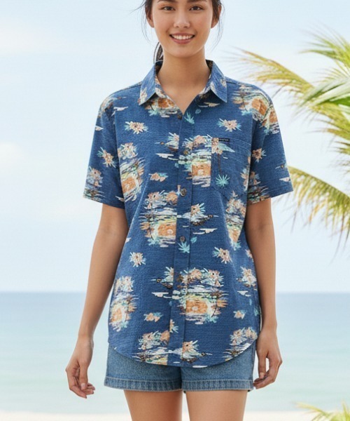 rip curl（リップカール）の「【RIPCURL（リップカール）】PARTY PACK SHIRT　半袖　柄シャツ（シャツ/ブラウス・レディース・ネイビー/ブラック・SMALL）」の2枚目の写真