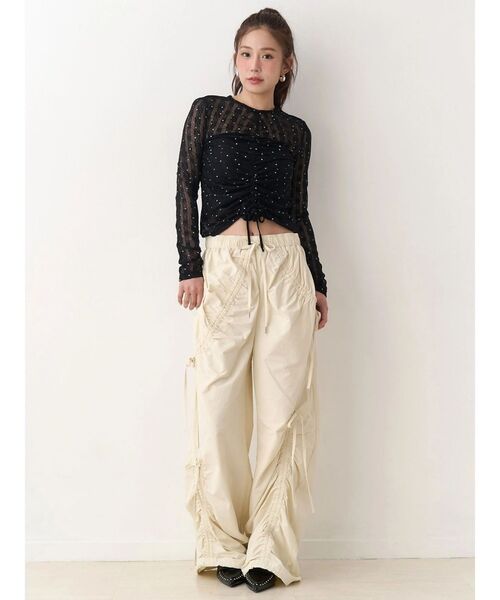 CALNAMUR（カルナムール）の「ギャザードロストパンツ（その他パンツ・レディース・ホワイト/グリーン・FREE）」の7枚目の写真