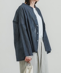 コットンラミーシャンブレースタンドシャツ