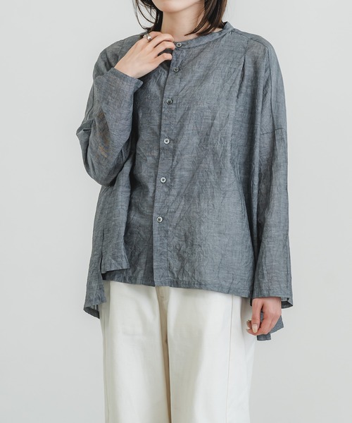 quadro（クオドロ）の「コットンラミーシャンブレースタンドシャツ（シャツ/ブラウス・メンズ・キナリ/ネイビー/グレー・FREE）」の19枚目の写真