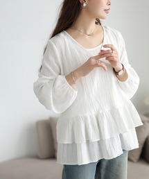 GOLDJAPAN（ゴールドジャパン）の「楊柳カシュクールブラウス＆ペプラムキャミソール2点セット【大きいサイズ対応】（シャツ/ブラウス）」