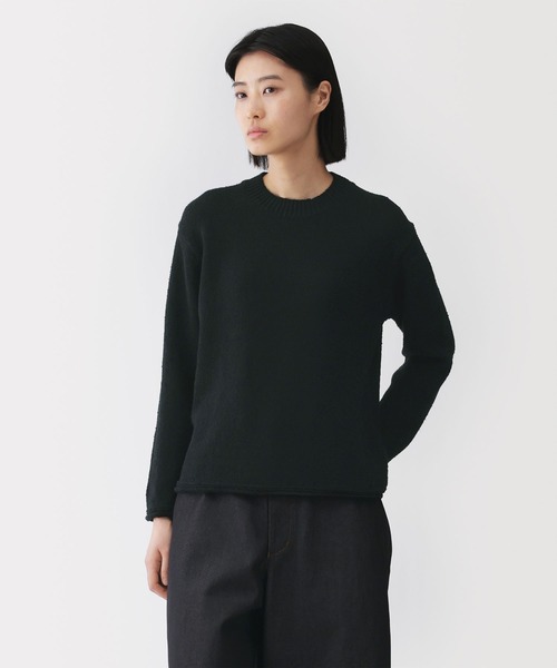 MUJI Labo〕婦人 コットン混ブークレクルーネックセーター（ニット