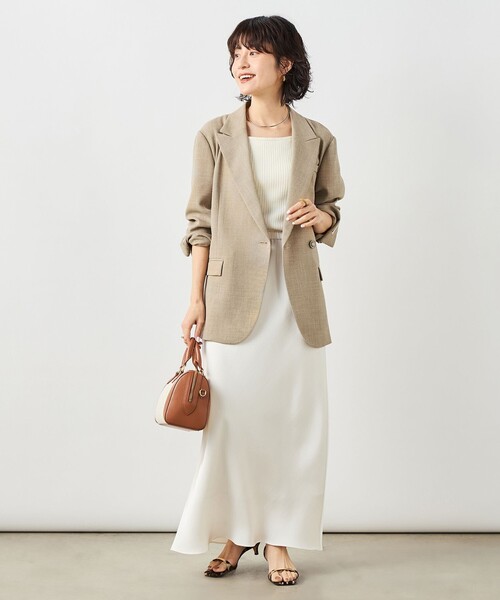 NOLLEY’S Sophi（ノーリーズソフィ）の「ウォッシャブルダブルサテンナロースカート（スカート・レディース・ブラック/カーキ/オフホワイト・38/36）」の4枚目の写真