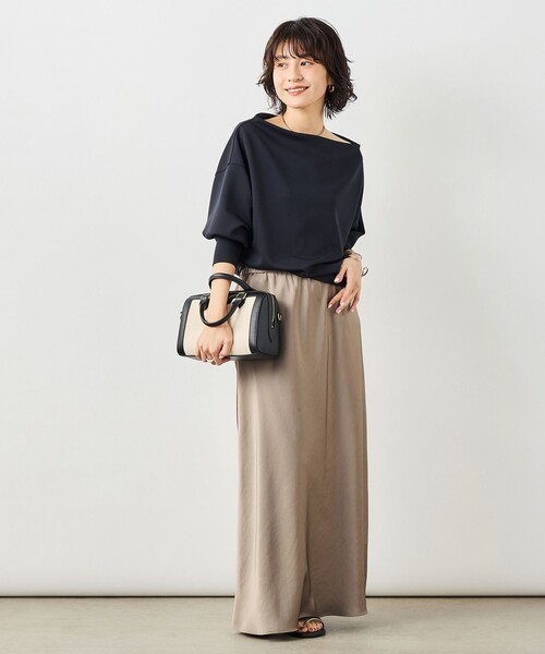 NOLLEY’S Sophi（ノーリーズソフィ）の「ウォッシャブルダブルサテンナロースカート（スカート・レディース・ブラック/カーキ/オフホワイト・38/36）」の10枚目の写真