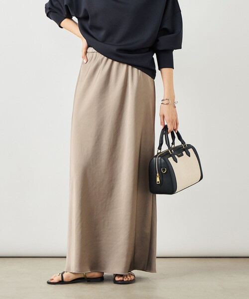 NOLLEY’S Sophi（ノーリーズソフィ）の「ウォッシャブルダブルサテンナロースカート（スカート・レディース・ブラック/カーキ/オフホワイト・38/36）」の14枚目の写真