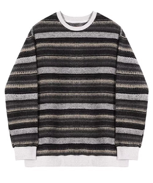 NOWLE（ノウル）の「【NOWLE】ウォーム起毛 総柄ボーダー クルーネック スウェット（スウェット・メンズ・ブラック系・LARGE/MEDIUM/X-LARGE）」の18枚目の写真