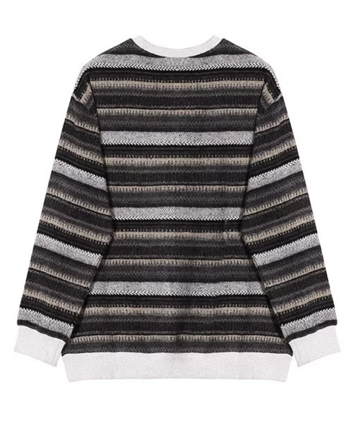 NOWLE（ノウル）の「【NOWLE】ウォーム起毛 総柄ボーダー クルーネック スウェット（スウェット・メンズ・ブラック系・LARGE/MEDIUM/X-LARGE）」の19枚目の写真