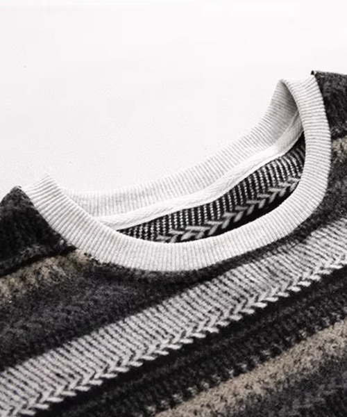 NOWLE（ノウル）の「【NOWLE】ウォーム起毛 総柄ボーダー クルーネック スウェット（スウェット・メンズ・ブラック系・LARGE/MEDIUM/X-LARGE）」の20枚目の写真