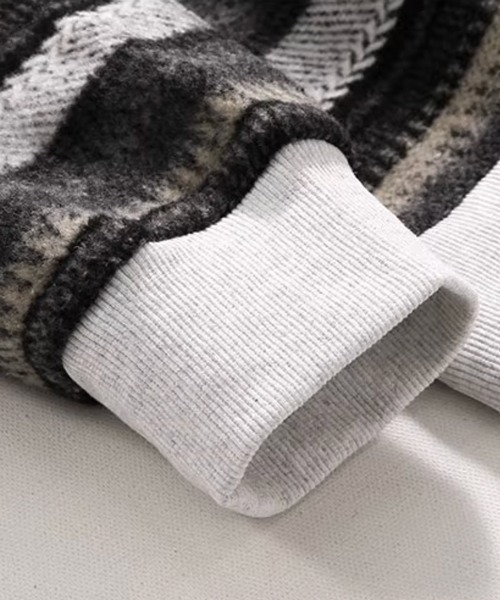 NOWLE（ノウル）の「【NOWLE】ウォーム起毛 総柄ボーダー クルーネック スウェット（スウェット・メンズ・ブラック系・LARGE/MEDIUM/X-LARGE）」の22枚目の写真