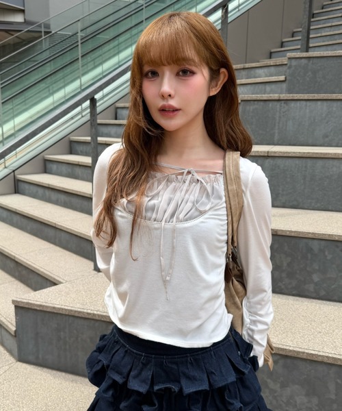 RAY CASSIN（レイカズン）の「シフォンドッキングロンT（Tシャツ/カットソー・レディース・グレー/ブラック/ホワイト/グレー系その他2・FREE）」の2枚目の写真