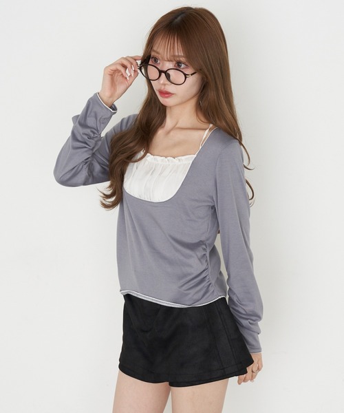 RAY CASSIN（レイカズン）の「シフォンドッキングロンT（Tシャツ/カットソー・レディース・グレー/ブラック/ホワイト/グレー系その他2・FREE）」の4枚目の写真