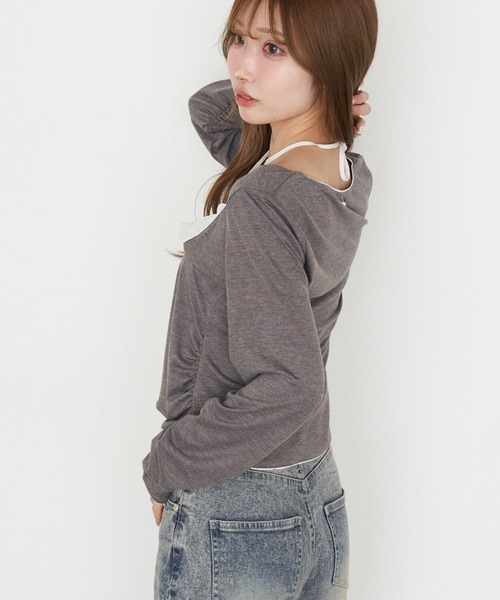 RAY CASSIN（レイカズン）の「シフォンドッキングロンT（Tシャツ/カットソー・レディース・グレー/ブラック/ホワイト/グレー系その他2・FREE）」の6枚目の写真