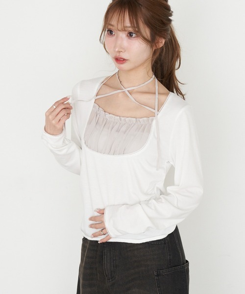 RAY CASSIN（レイカズン）の「シフォンドッキングロンT（Tシャツ/カットソー・レディース・グレー/ブラック/ホワイト/グレー系その他2・FREE）」の12枚目の写真