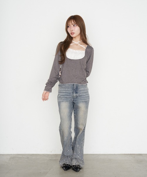 RAY CASSIN（レイカズン）の「シフォンドッキングロンT（Tシャツ/カットソー・レディース・グレー/ブラック/ホワイト/グレー系その他2・FREE）」の7枚目の写真