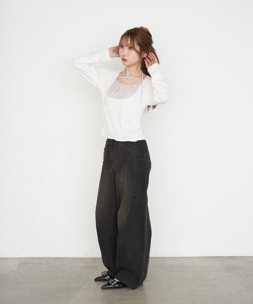 RAY CASSIN（レイカズン）の「シフォンドッキングロンT（Tシャツ/カットソー・レディース・グレー/ブラック/ホワイト/グレー系その他2・FREE）」の15枚目の写真