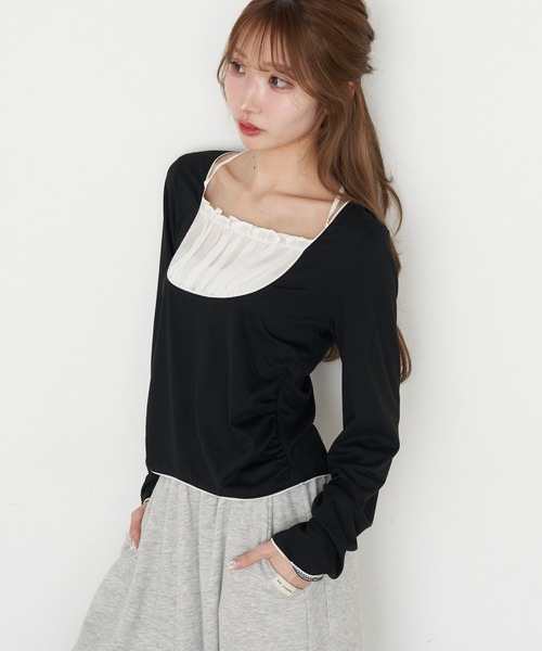 RAY CASSIN（レイカズン）の「シフォンドッキングロンT（Tシャツ/カットソー・レディース・グレー/ブラック/ホワイト/グレー系その他2・FREE）」の18枚目の写真